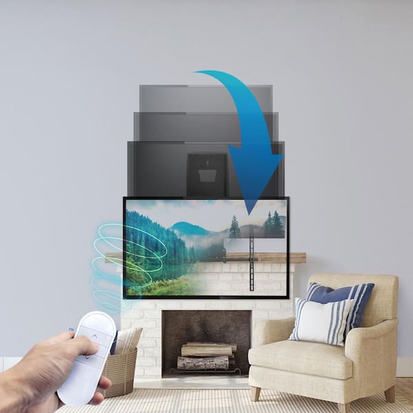 Retractable Motorized Fireplace TV Wall Mount Height Adjustable Drop Down Arms Fits 42 in. - 80 in. TVs