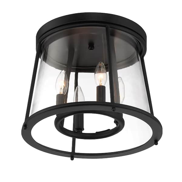 Daulle 4-Light Black Outdoor Flush Mount Light with Clear Glass (1-Pack)