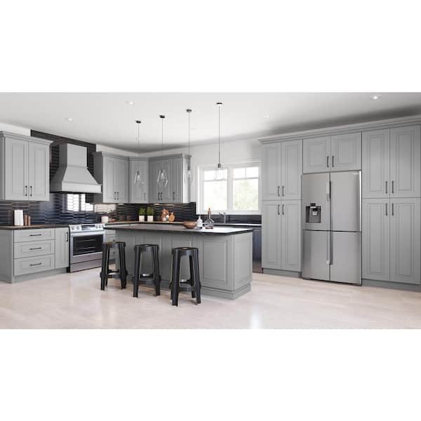 Grayson Pearl Gray Painted Plywood Shaker Assembled Pantry Kitchen Cabinet 4 ROT Soft Close 24 in W x 24 in D x 84 in H