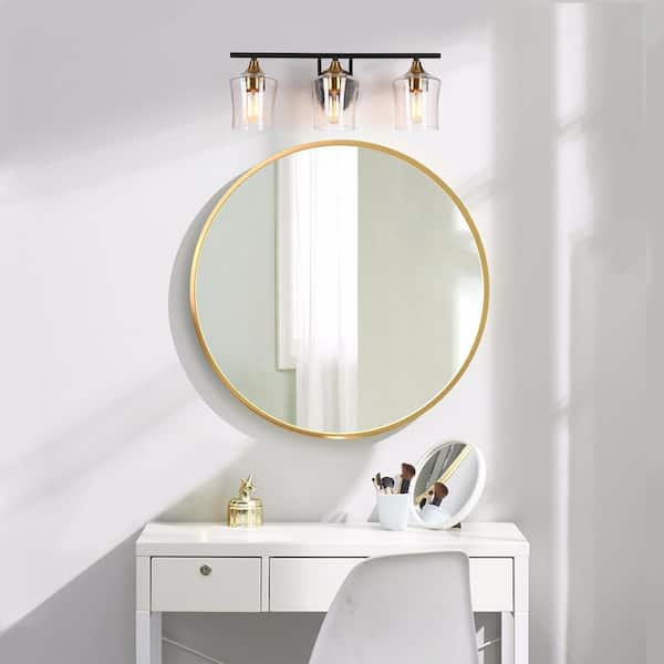 20.5 in. Modern 3-Light Black Bathroom Vanity Lights Brass Gold Bath Lighting Seeded Glass Shade Wall Sconce
