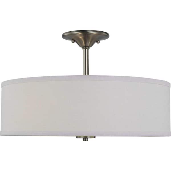 Inspire Collection 18 in. Brushed Nickel 3-Light Transitional Bedroom Ceiling Light Drum Semi-Flush Mount