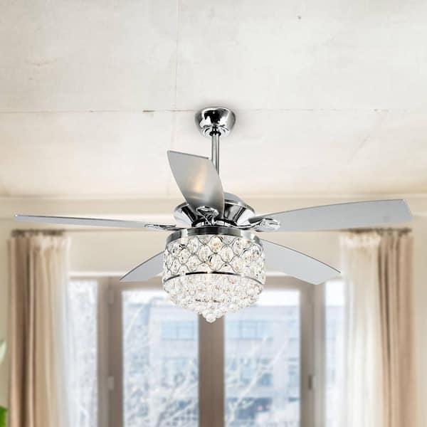 Berkshire 52 in.Modern Downrod Mount Chrome Crystal Ceiling Fan with Light Kit and Remote Control