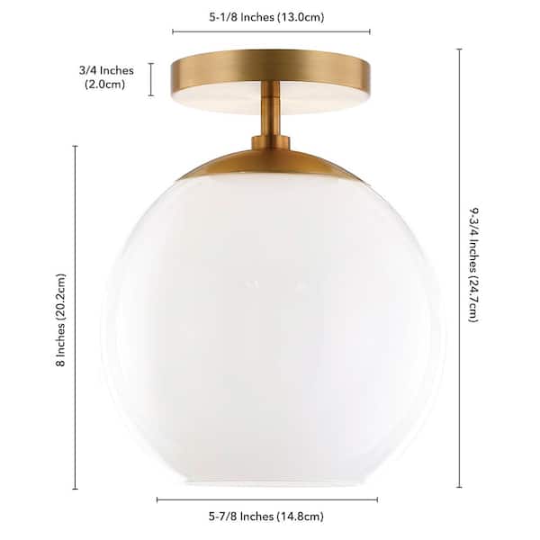 Bartlett 9 in. Brass Semi-Flush Mount with White Milk Glass Shade