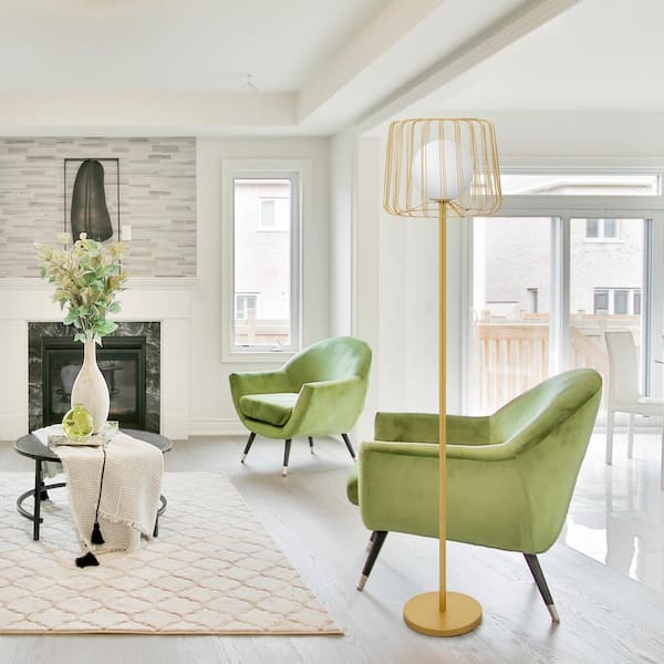 Murray 62.75 in. Gold-Tone Candlestick Floor Lamp with Globe Shade