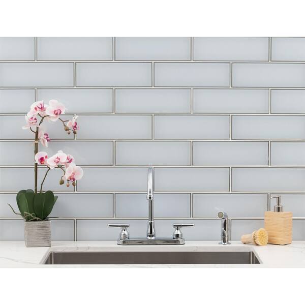 Ice Bevel 4 in. x 12 in. Solid Glossy Glass Subway Wall Tile (0.3 sq. ft. / Each)