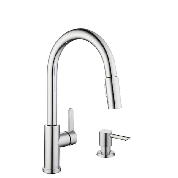 Paulina Single-Handle Pull-Down Sprayer Kitchen Faucet with TurboSpray, FastMount, Soap Dispenser in Polished Chrome