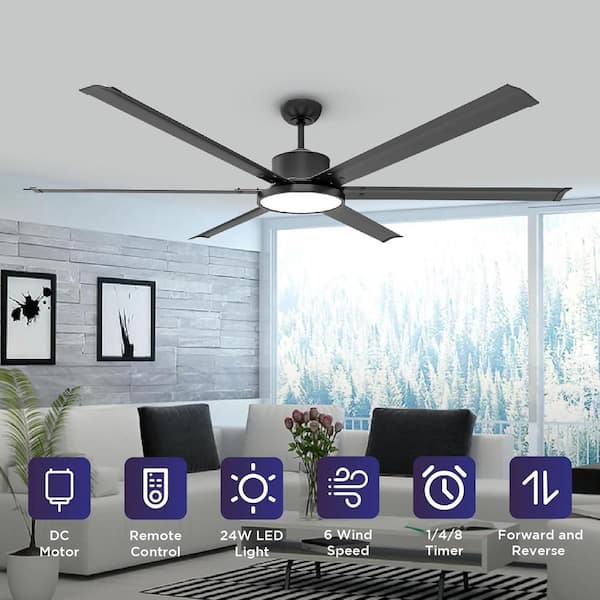 X6 72 in. Indoor Black Metal Ceiling Fan with Light and Remote DC Motor for Home Industrial Covered Outdoor Patio