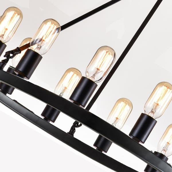 Bismarck 12 -Light Black Unique Wagon Wheel Chandelier with Wrought Iron Accents