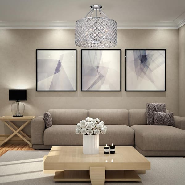 Marya 4-Light Modern Chrome Crystal Semi-Flush Mount Light with Clear Glass Crystal Beaded Drum Shade