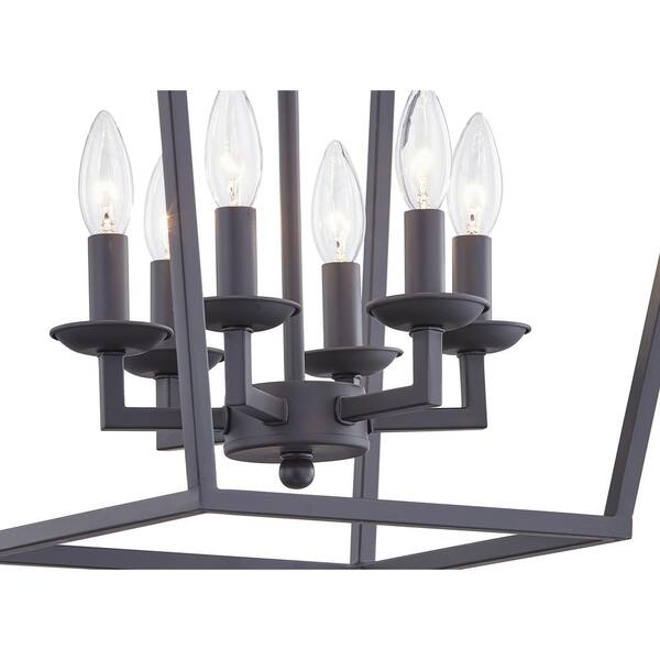 6-Light Matte Black Lantern Industrial Black Cage Farmhouse Chandelier