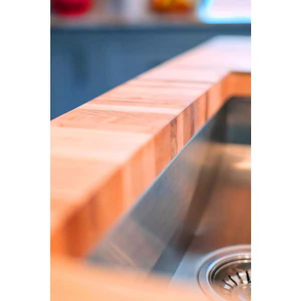 6 ft. L x 36 in. D Unfinished Cherry Solid Wood Butcher Block Island Countertop With Square Edge