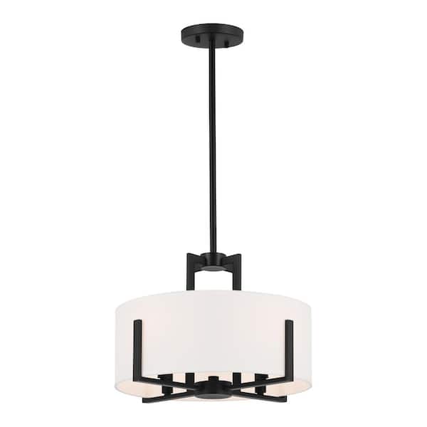 Malen 15.5 in. 4-Light Black Bedroom Traditional Convertible Semi-Flush Mount Ceiling Light with Fabric Shade