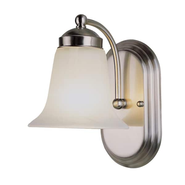 Cabernet Collection 1-Light Brushed Nickel Wall Sconce Light Fixture with White Marbleized Shade