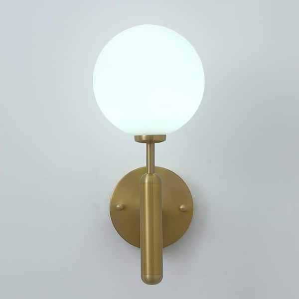 Modern 1-Light Gold Globe Armed Sconce Wall Sconce with Glass Shade