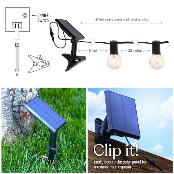 Ambience Pro 12-Light 27 ft. Outdoor Solar 1W 3000k LED G45 Globe Bulb String-Light