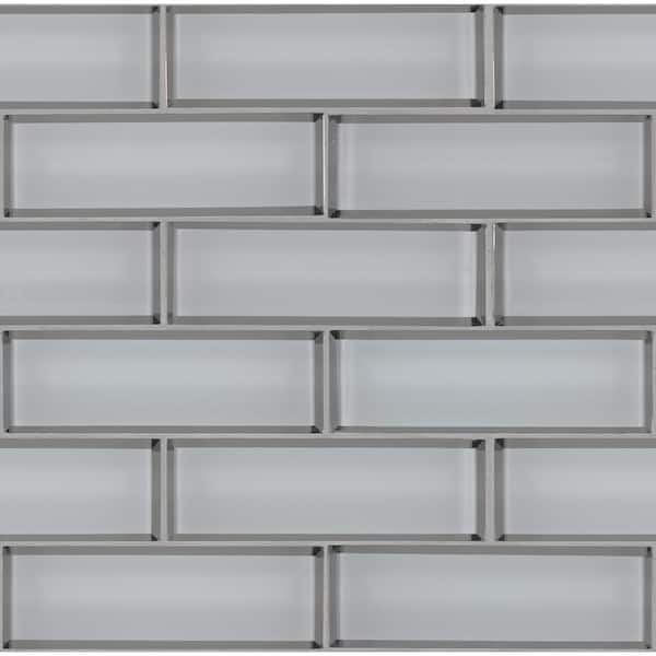 Ice Bevel Subway 11.73 in. x 11.73 in. Glossy Glass Blend Mesh-Mounted Mosaic Tile (9.6 sq. ft./Case)