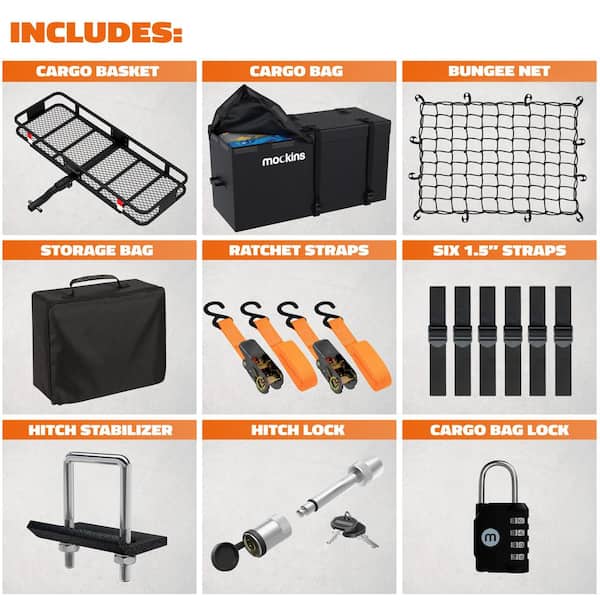 500 lbs. Capacity XL Hitch Mount Cargo Carrier Set w/Folding Shank and 2 in. Raise Includes Cargo Bag Net Straps Locks