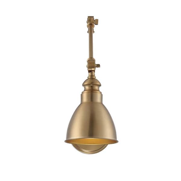 Dakota 5.5 in. W x 17 in. H 1-Light Warm Brass Adjustable Wall Sconce with Metal Shade