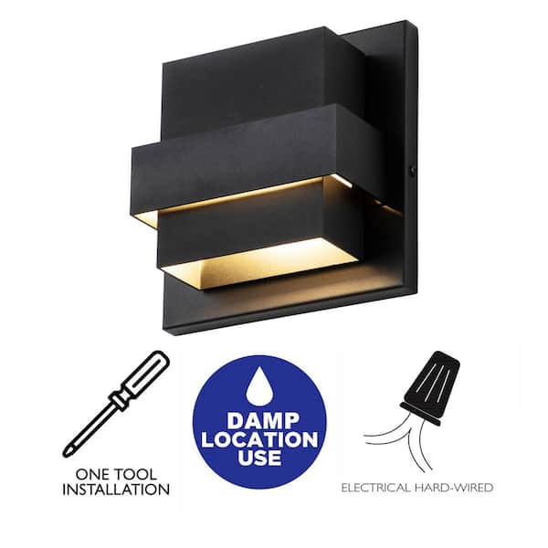 2-Light Matte Black Aluminum LED Wall Lantern Sconce