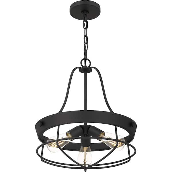 Southbourne 3-Light Matte Black Pendant with Open Steel Cage Frame