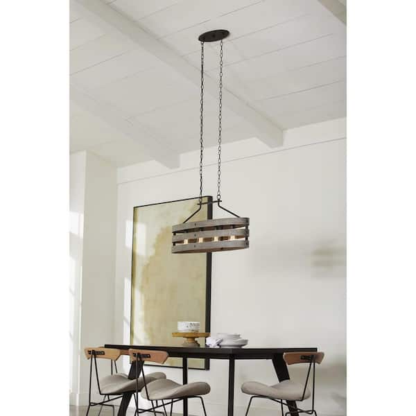 Gulliver Collection 38-1/2 in. Coastal 4-Light Graphite Coastal Linear Chandelier Light with Weathered Driftwood Frame