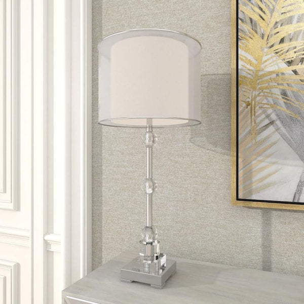 30 in. Silver Glass Task and Reading Table Lamp with Crystal Embellishments