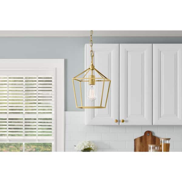 Weyburn 1-Light Gold Farmhouse Mini Pendant Light Fixture with Caged Metal Shade