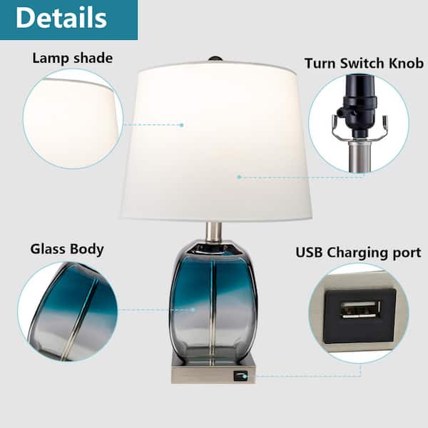 Richmond 20.5 in. Blue Table Lamp Set with USB (Set of 2)