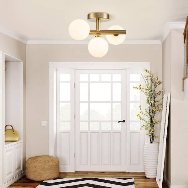 Lueck 12.99 in. 3-Light Brass Sputnik Glass Semi Flush Mount