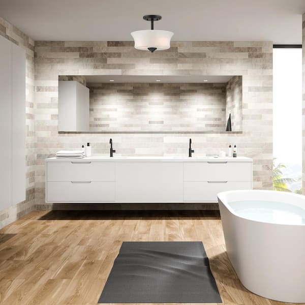 Bronson 12 in. 2-Light Matte Black Semi Flush Mount Light with Frosted Glass Shade