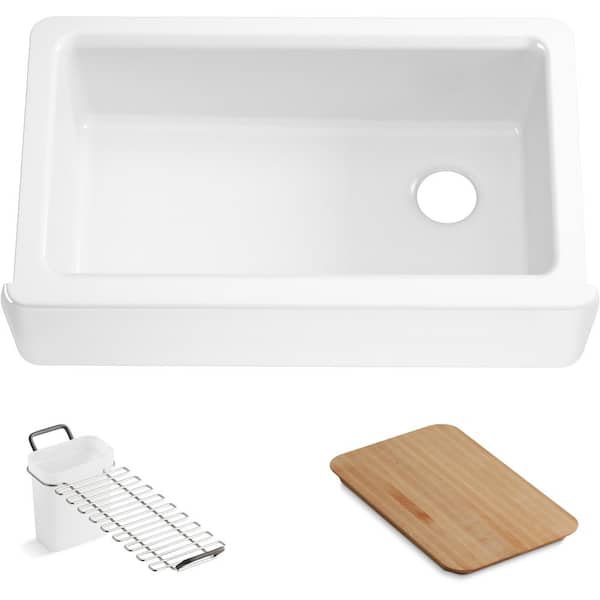 Riverby White Cast Iron 35.6875 in. Single Bowl Farmhouse Apron Kitchen Sink