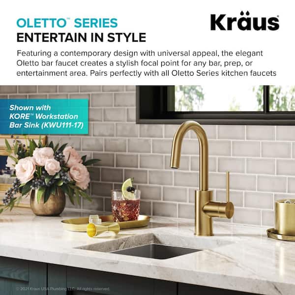 Oletto Single Handle Kitchen Bar Faucet in Spot Free Antique Champagne Bronze
