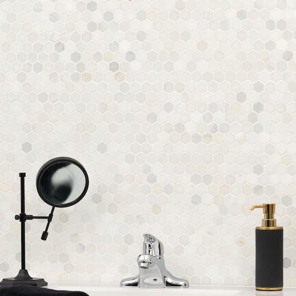 Greecian White Hexagon 12 in. x 12 in. x 10mm Honed Marble Mesh-Mounted Mosaic Tile (8.9 sq. ft. / case)