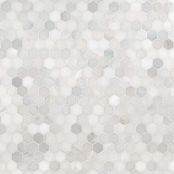 Greecian White Hexagon 12 in. x 11.75 in. x 10 mm Polished Marble Mosaic Tile (9.8 sq. ft. / case)