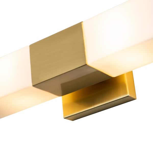 2-Light Gold Finish Wall Sconce Vanity Light with White Glass Shade