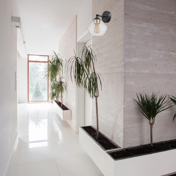 Harrow 1-Light Matte Black Wall Sconce with Clear Glass Shade