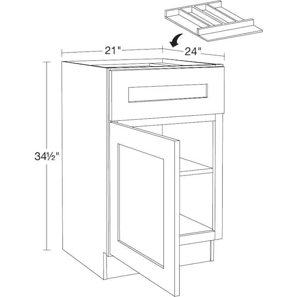 Newport 21 in. W x 24 in. D x 34.5 in. H Blue Painted Plywood Shaker Assembled Base Kitchen Cabinet Left UT Tray