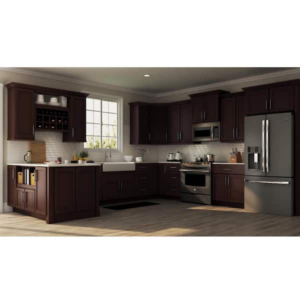 Shaker 36 in. W x 24 in. D x 34.5 in. H Assembled Blind Base Kitchen Cabinet in Java for Left or Right Corner