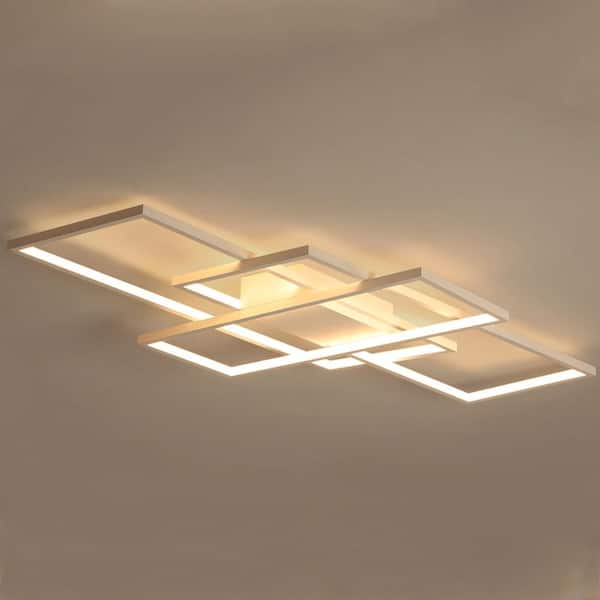 35 in. 1-Light Modern White Integrated LED Square Acrylic Dimmable Flush Mount Ceiling Light with Remote