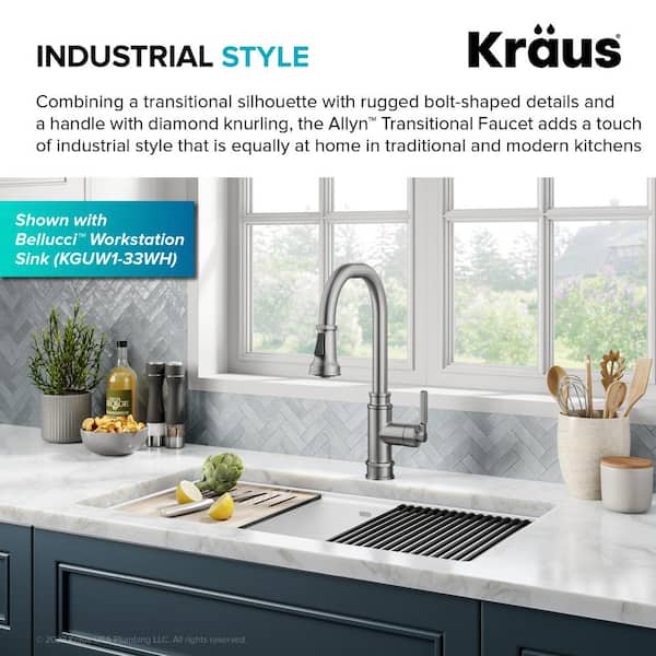 Allyn Transitional Industrial Pull-Down Single Handle Kitchen Faucet in Spot-Free Stainless Steel