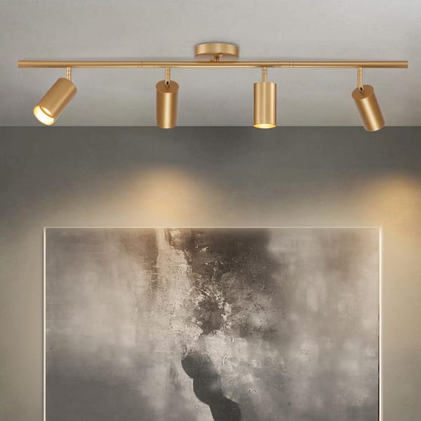 Retta 3 ft. 4-Light Gold Modern Track Light Kit with Fixed Track GU10 Bulb, Lighting Kit with Gimbal Head (1-Pack)