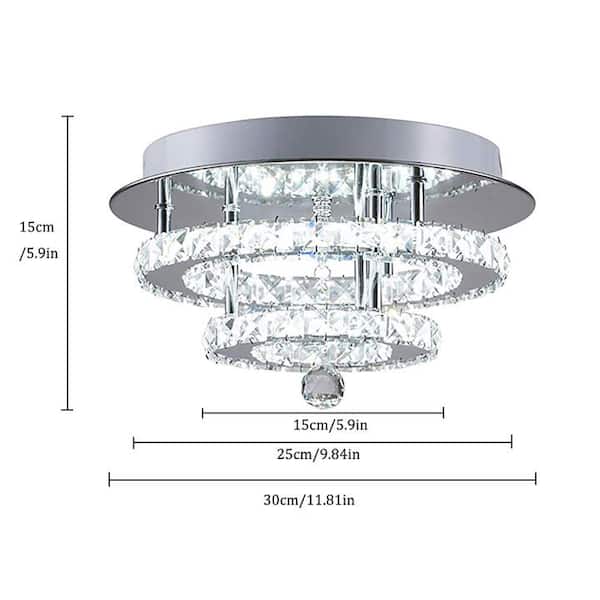 11.81 in. 1-Light Modern Crystal Silver Integrated LED Flush Mount Ceiling Light