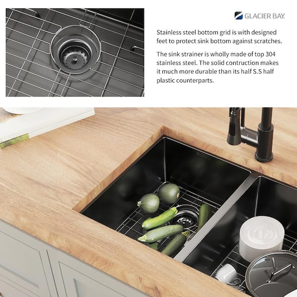 Gunmetal Black Stainless Steel 31 in. 18-Gauge Double Bowl Undermount Kitchen Sink