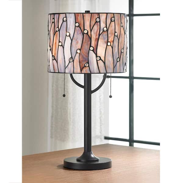 Vin.es 25 in. ORB Finish Tiffany Table Lamp with Blue/Purple Shade
