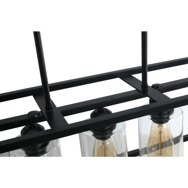 5-Light Black Kitchen Island Statement Square Chandelier Modern with Glass Shade Hanging Light Fixture