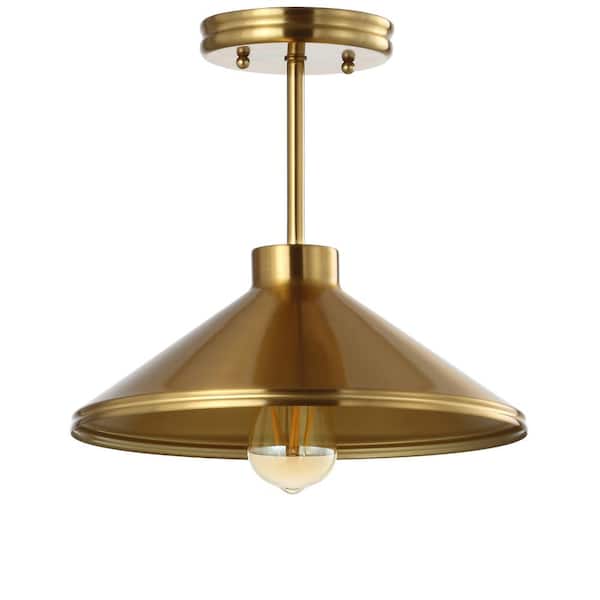 Cisco 11.75 in. Brass Gold Iron Modern Farmhouse Shade LED Pendant