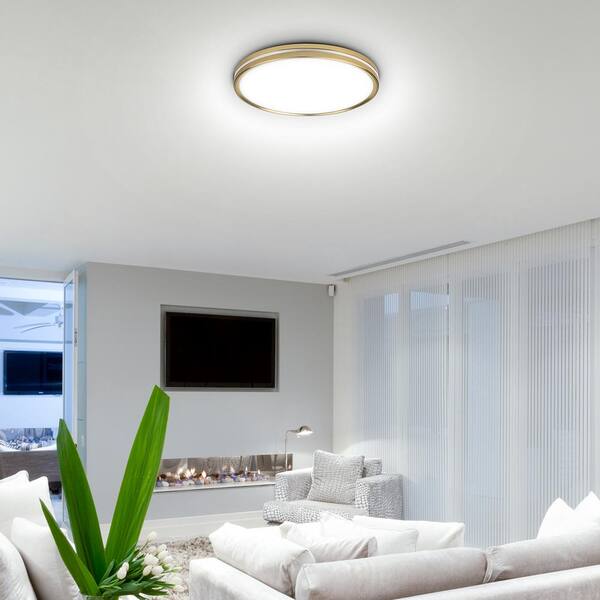 Ashburrow 15 in. Light Gold Adjustable CCT Integrated LED Flush Mount with Night Light