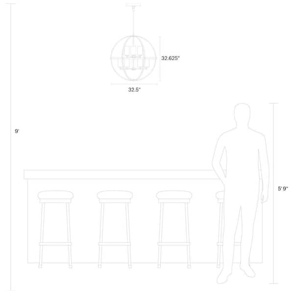 Alturas 9-Light Satin Brass Modern Hanging Globe Chandelier with Clear Seeded Glass Shades