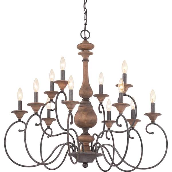 Auburn 12-Light Rustic Black Candle-Style Chandelier