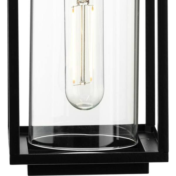 Macstreet 8.25 in. 1-Light Matte Black Transitional Hanging Lantern with Clear Glass Shade